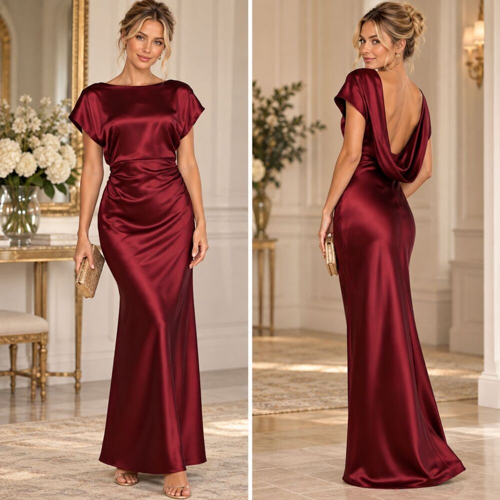 Lulus Captivating Presence Maxi Dress Wine Red Satin Cowl Back Size M NWOT